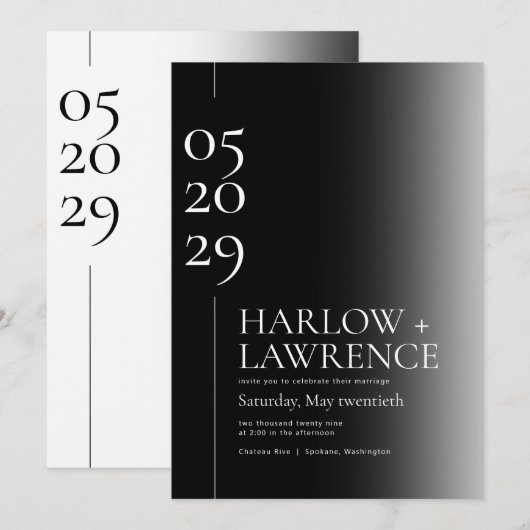 Typographie simple Faire-part de mariage noir et b (Devant / Derrière)