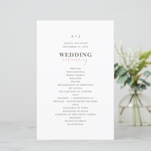 Typographie simple moderne. Programme de mariage é (Debout devant)
