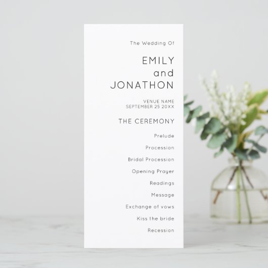 Typographie simple Noir Blanc Mariage Programme (Debout devant)