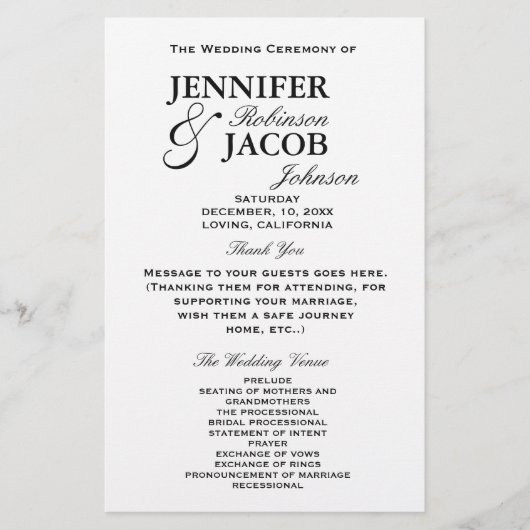 Typographie simple Programme de Mariage clair simp (Devant)