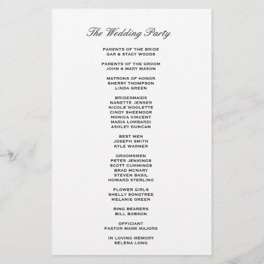 Typographie simple Programme de Mariage clair simp (Dos)