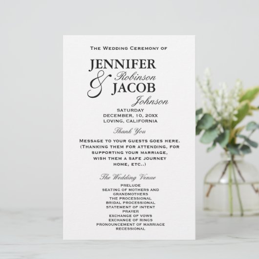 Typographie simple Programme de Mariage clair simp (Debout devant)