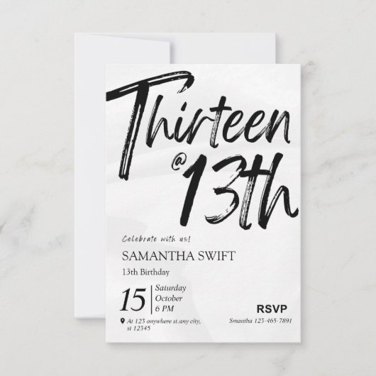 Typographie Sweet 13 invitations anniversaire (Devant)