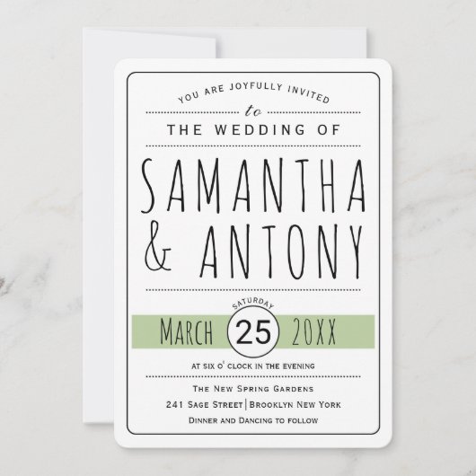 Typographie tendance faire-part de mariage vert sa (Devant)