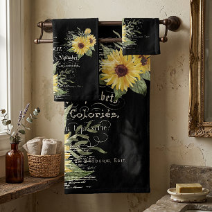 Typographie vintage et tournesols sur fond noir