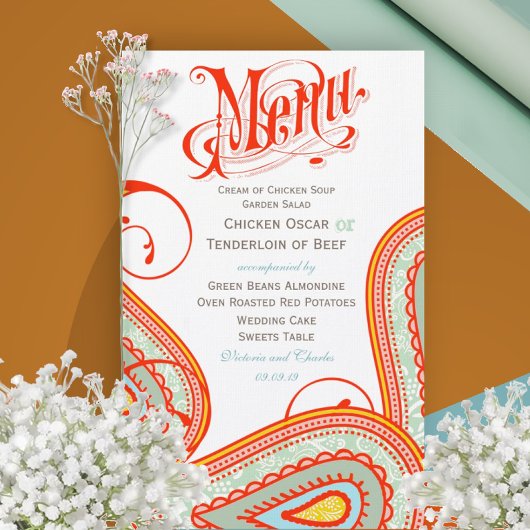 Typographie Vintage moderne Persimmon Mariage Menu