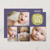 Typographie violette Photo Baby Merci Carte postal (Devant / Derrière)
