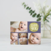 Typographie violette Photo Baby Merci Carte postal (Debout devant)