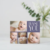 Typographie violette Photo Baby Merci Carte postal (Debout devant)