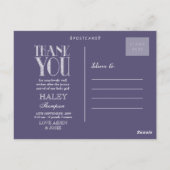 Typographie violette Photo Baby Merci Carte postal (Dos)