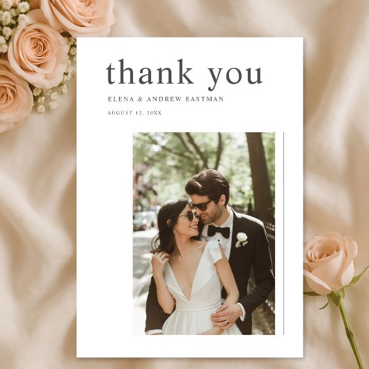 Typography Modern Minimalist Chic Wedding Photo Bedankkaart