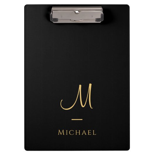 Typography Monogram Clipboard Elegant Black Gold Klembord (Voorkant)