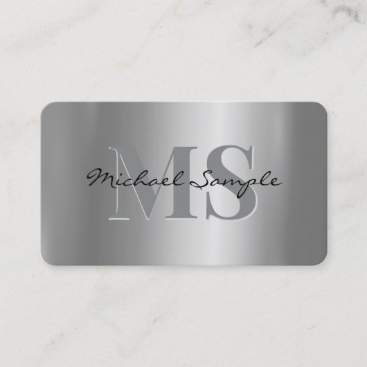 Typography Name QR Code Script Luxury Silver Visitekaartje (Voorkant)