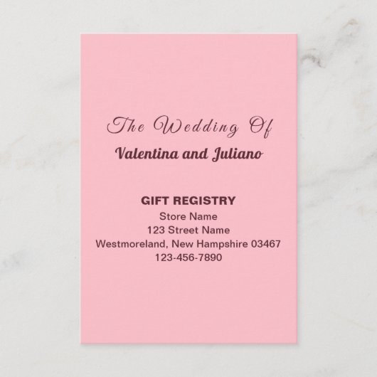 Typography Pink Wedding Gift Registry Portrait Informatiekaartje (Voorkant)