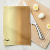 Typography Script Name Elegant Black And Gold Theedoek (Quarter Fold)