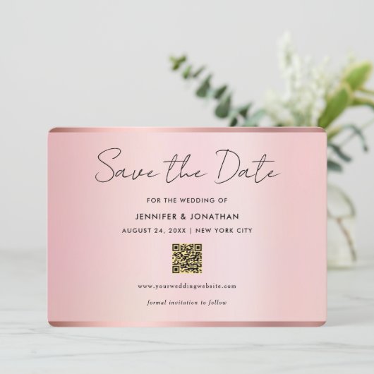 Typography Script Save The Date Chic Rose Gold (Debout devant)