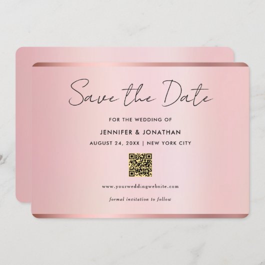 Typography Script Save The Date Chic Rose Gold (Voorkant / Achterkant)