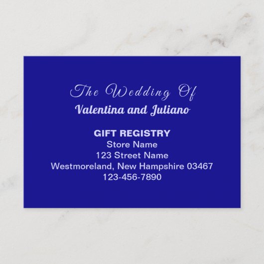 Typography Style Dark Blue Wedding Gift Registry Informatiekaartje (Voorkant)