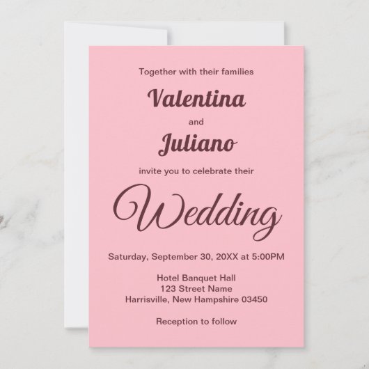 Typography Style Minimalist Pink Wedding Kaart (Voorkant)