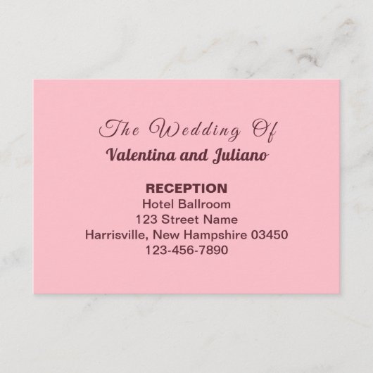 Typography Style Pink Wedding Reception Informatiekaartje (Voorkant)
