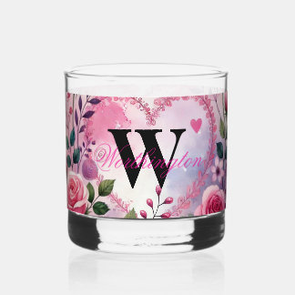 Typography text floral hearts romantic watercolor  whisky glas