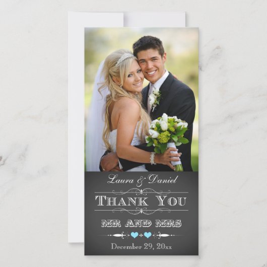 Typteografie uit het verleden Bruiloftsfoto op sch Bedankkaart (Voorkant)