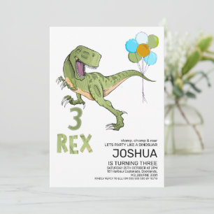 Tyrannosaurus Drie Rex Dino 3de Verjaardag Kaart