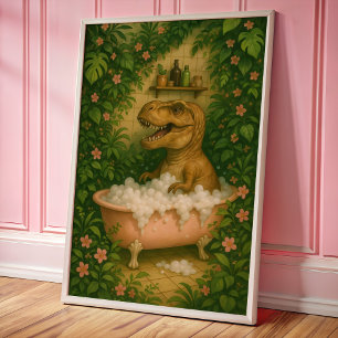Tyrannosaurus in badkuip Wall Art Poster Print