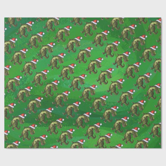 Tyrannosaurus Kerstmis op groen Cadeaupapier (Vlak)