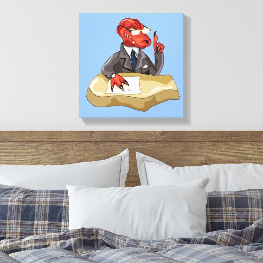 Tyrannosaurus rex baas zit aan een bureau. 2 canvas afdruk (Insitu (Slaapkamer))