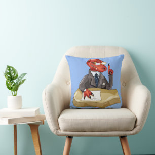 Tyrannosaurus rex baas zit aan een bureau. 2 kussen