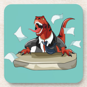 Tyrannosaurus rex baas zit aan een bureau. bier onderzetter