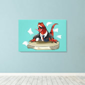 Tyrannosaurus rex baas zit aan een bureau. canvas afdruk (Insitu (Houten vloer))