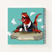 Tyrannosaurus rex baas zit aan een bureau. notitieboek (Achterkant)