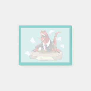 Tyrannosaurus rex baas zit aan een bureau. post-it® notes