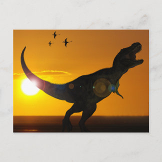 Tyrannosaurus Rex briefkaart met zonsondergang