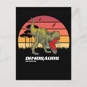 Tyrannosaurus rex brullende zonsondergang retro de feestdagenkaart