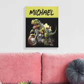Tyrannosaurus Rex Dinosaur Riding Motorcycle Canvas Afdruk (Insitu (Woonkamer))
