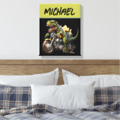 Tyrannosaurus Rex Dinosaur Riding Motorcycle Canvas Afdruk (Insitu (Slaapkamer))