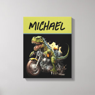 Tyrannosaurus Rex Dinosaur Riding Motorcycle Canvas Afdruk