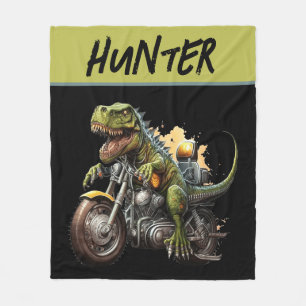 Tyrannosaurus Rex Dinosaur Riding Motorcycle Fleece Deken
