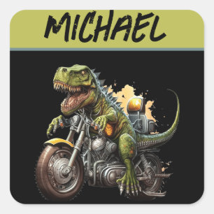 Tyrannosaurus Rex Dinosaur Riding Motorcycle Vierkante Sticker
