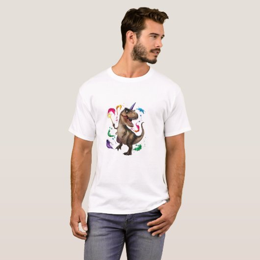 Tyrannosaurus Rex dinosaurus met eenhoorn T-shirt (Voorkant volledig)