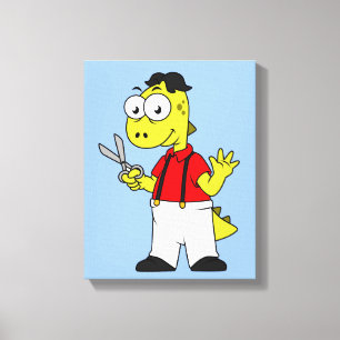 Tyrannosaurus rex kapper met schaar. canvas afdruk