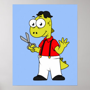 Tyrannosaurus rex kapper met schaar. poster