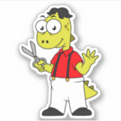 Tyrannosaurus rex kapper met schaar. sticker (Voorkant)