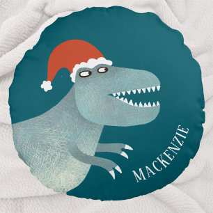 Tyrannosaurus rex kerstmuts gepersonaliseerd rond kussen