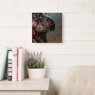 Tyrannosaurus Rex Scary Face, Wall Clock Vierkante Klok