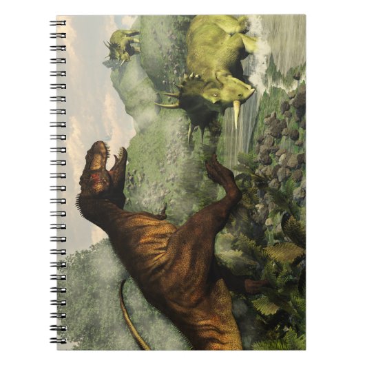 Tyrannosaurus rex vecht tegen styracosaurus notitieboek (Voorkant)