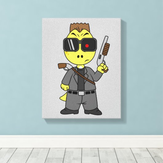 Tyrannosaurus rex verkleed als de terminator. canvas afdruk (Insitu (Houten vloer))